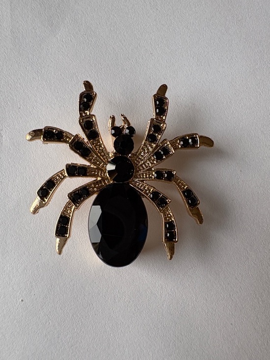 Jewelry - Gold-tone Black Spider Brooch
